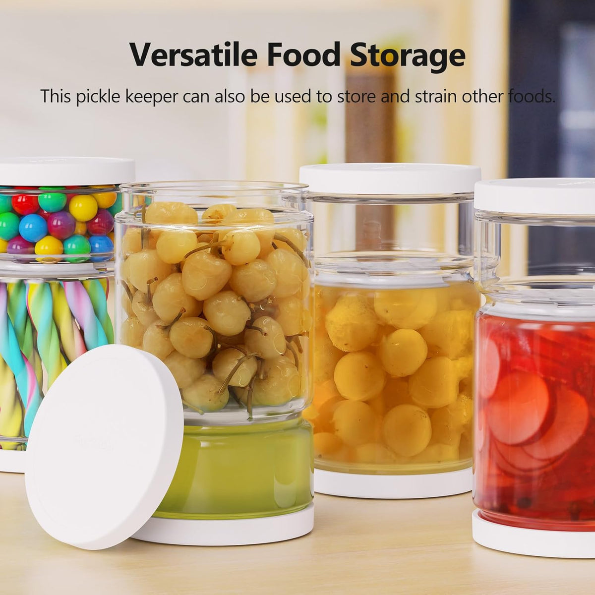 Glass Pickle Container with Strainer for Pickle Lover - 45OZ Leakproof Juice Separator Jar for Gherkin, Olive or Chilli, Dishwasher and Refrigerator Safe, BPA Free (White, 45 oz*2 pcs)