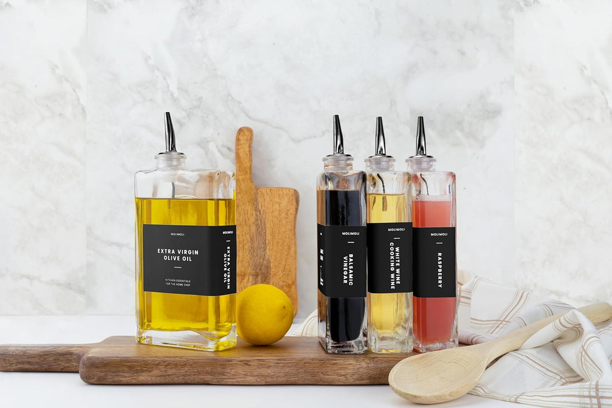 Molimoli Pour Spout Made of Stainless Steel with Automatic Anti-Oxidation Mechanism, Bottle Pourers for Alcohol and Liquor, Olive Oil Dispenser Spout, Wine Pourer Spout,Pack of 4,Black