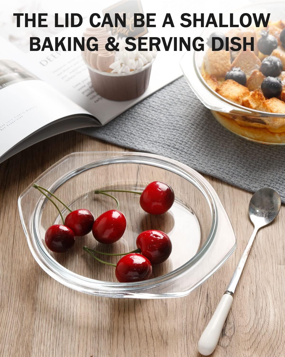 Clear Round Glass Casserole With Lid Glass Bakeware Easy Grab Baking Dish,Microwave, Oven, Freezer, and Dishwasher Safe (0.65L)