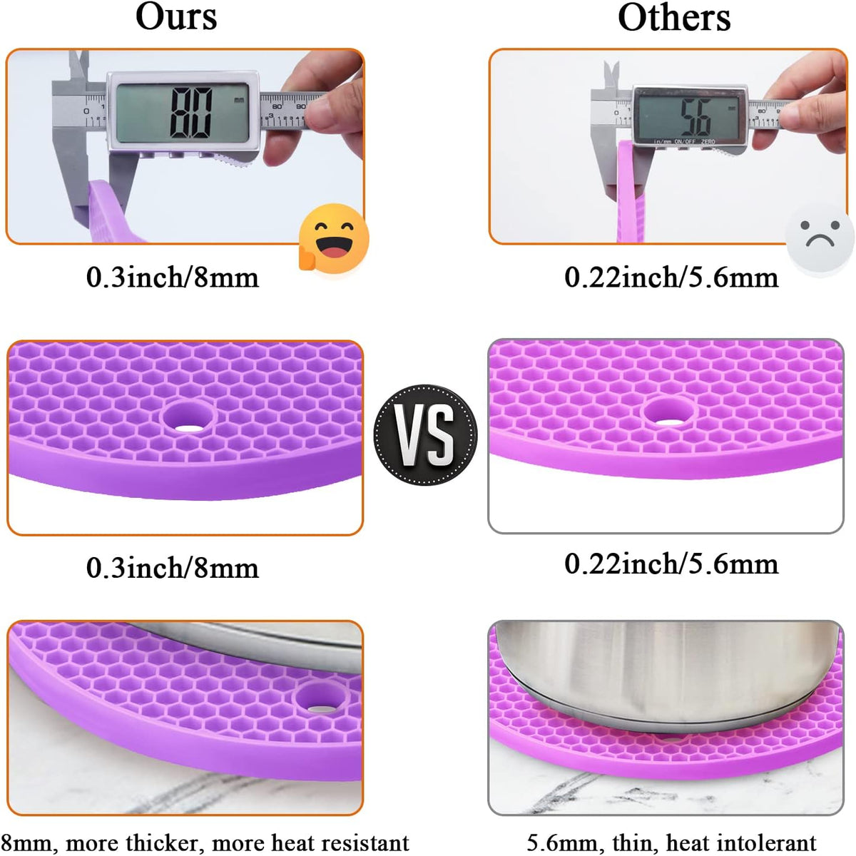 Silicone Silicone Trivet for Hot Dishes, 4 Pack Purple Heat Resistant Silicone Hot Pads Pot Holders for Kitchen Counter Non-Slip Trivets for Hot Pots and Pans, Small Dish Drying Mat & Spoon Rest