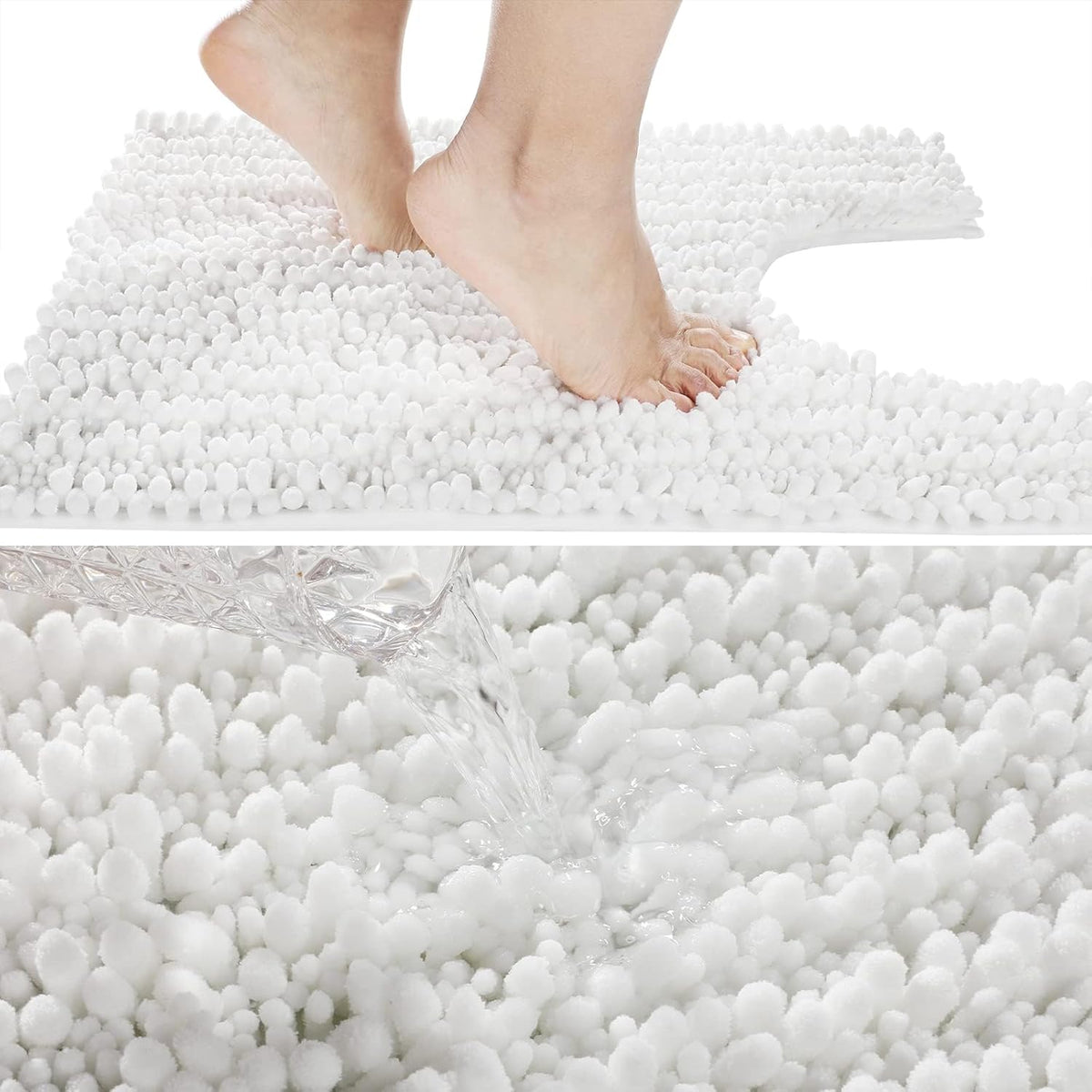 Yimobra Toilet Rug U Shaped Washable 24x20 Inch - Ultra Soft Absorbent Chenille Bath Rugs for Toilet, Quick Dry & Machine Washable, Non Slip Contour Bathroom Mat, White