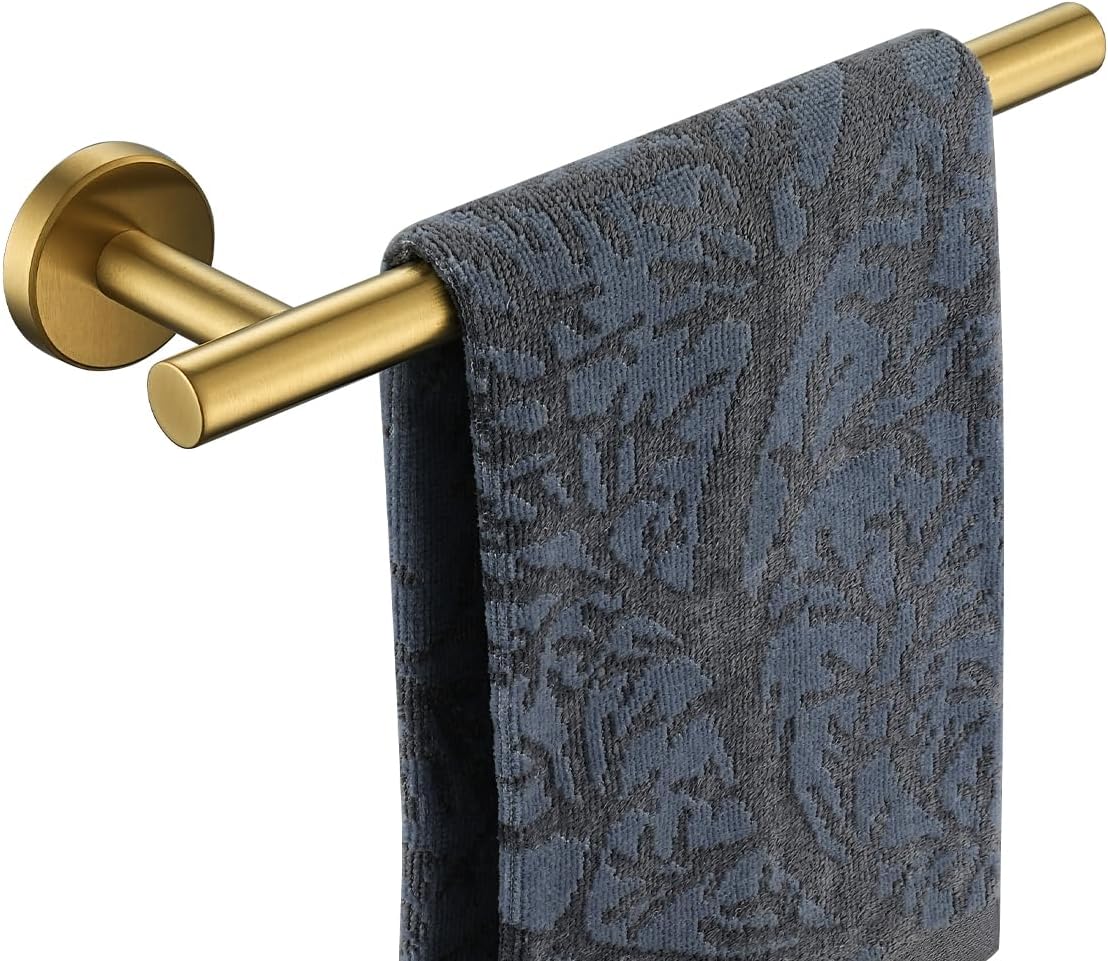 JQK Hand Towel Bar Gold, 10 Inch Thicken 0.8mm 304 Stainless Steel Bathroom Hand Towel Holder, 9 Inch Useable Length Wall Mount, Brushed Gold, THH110L9-BG