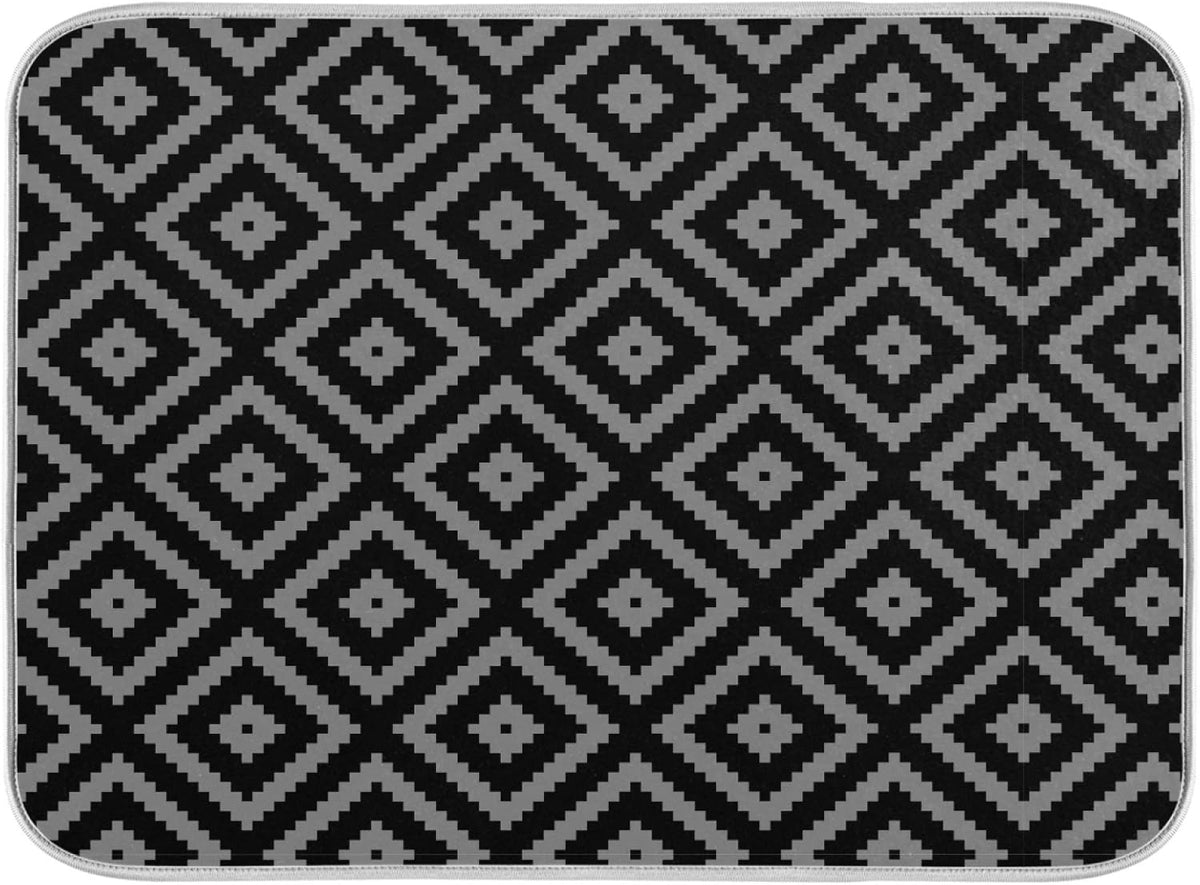 Super Absorbent Dish Drying Mat Microfiber Fast-Drying Dish Mat 24" x 18 Kitchen Dish Drying Pad Black Moroccan Rhombus Plaid