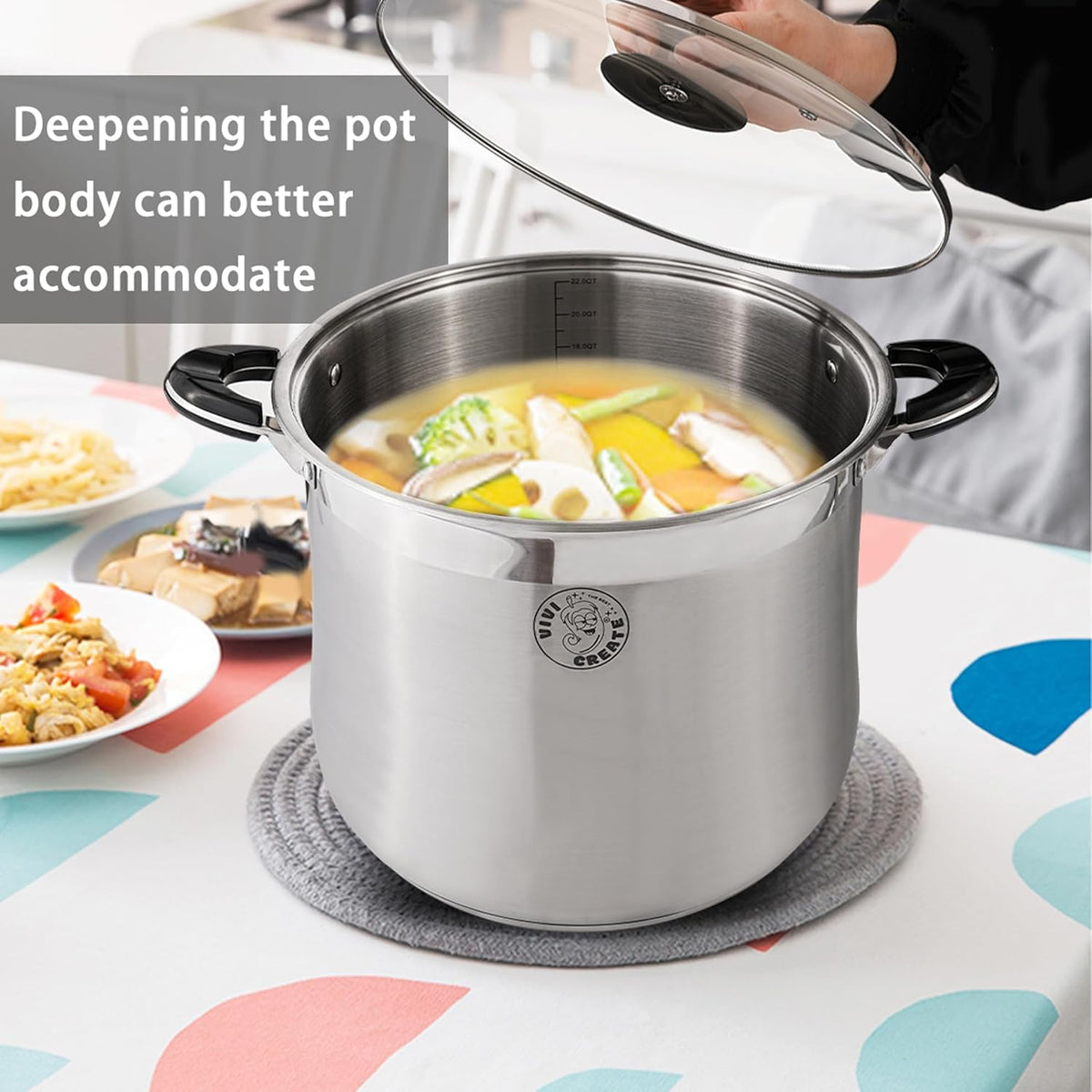 Vivicreate Stainless Steel Stock Pot with Lid for Induction Cooking Boiling Pasta Stew Soup Large Capacity Cookware with Handles for Kitchen Spaghetti Olla Olla de Acero Inoxidable (18.5 QT)