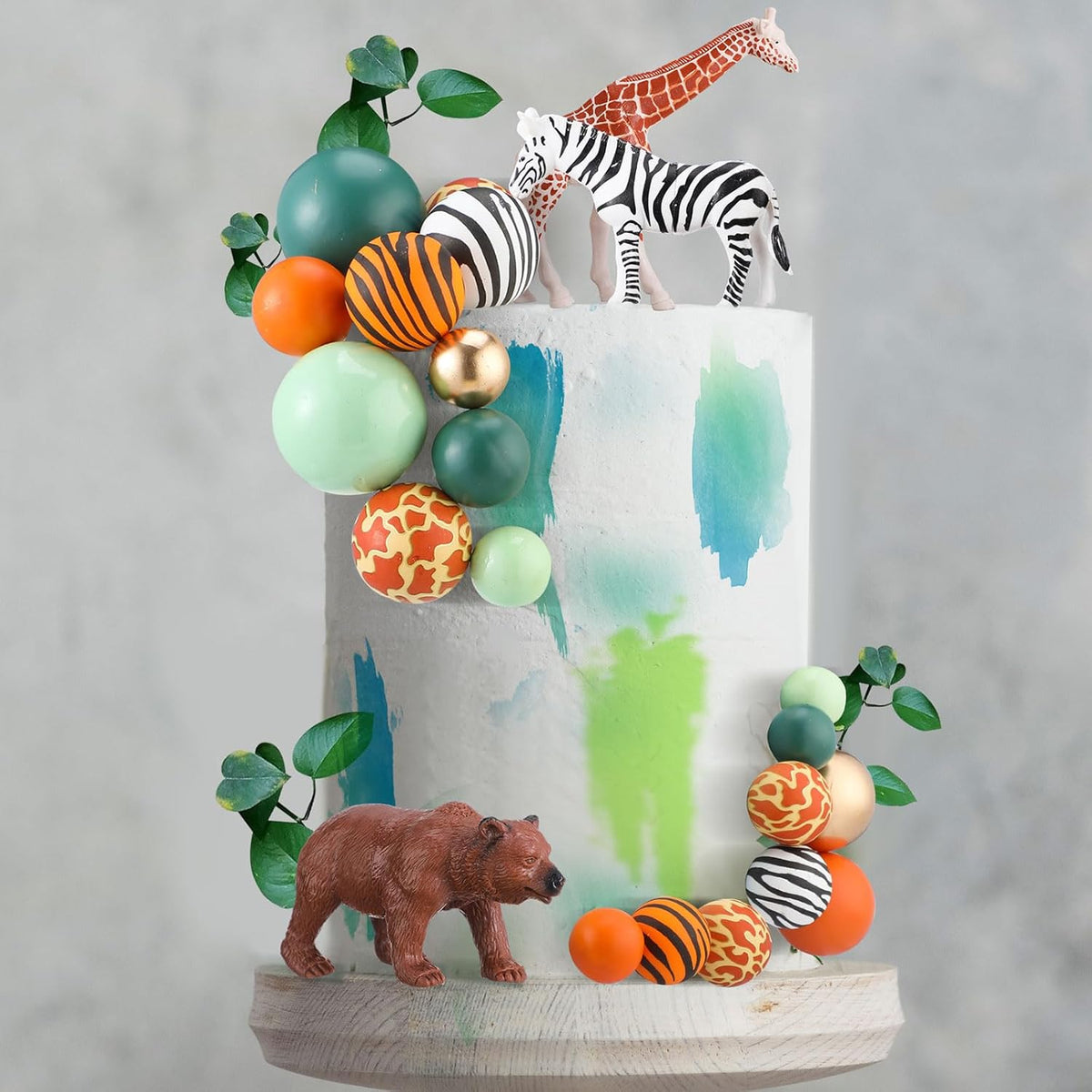 108 Pcs Balls Cake Topper DIY Cupcake Insert Foam Balloons for Cake Baking Wedding Anniversary Birthday Decoration(Leopard,Green,Orange,Gold,Multi Sizes)
