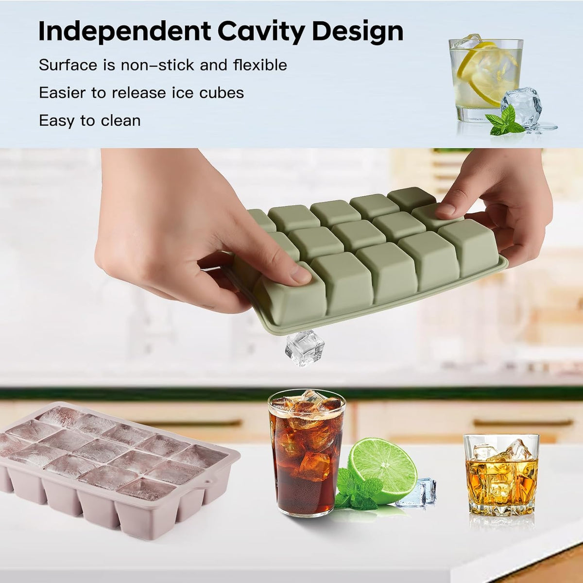 Silicone Ice Cube Tray 3 Pack, HANCELANT Ice Cube Mold, Ice Trays for Freezer with Lid for Whiskey, Baby Food, BPA Free, Easy Release