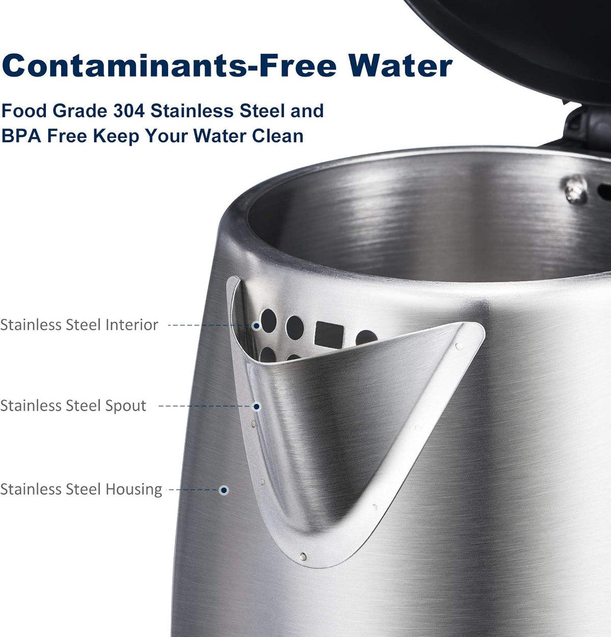Electric Kettle, 1.7 Liter Stainless Steel Tea Kettle with Blue LED Light, Fast Heating Countertop Tea Maker Hot Water Boiler with Auto Shut-Off & Boil Dry Protection, Black