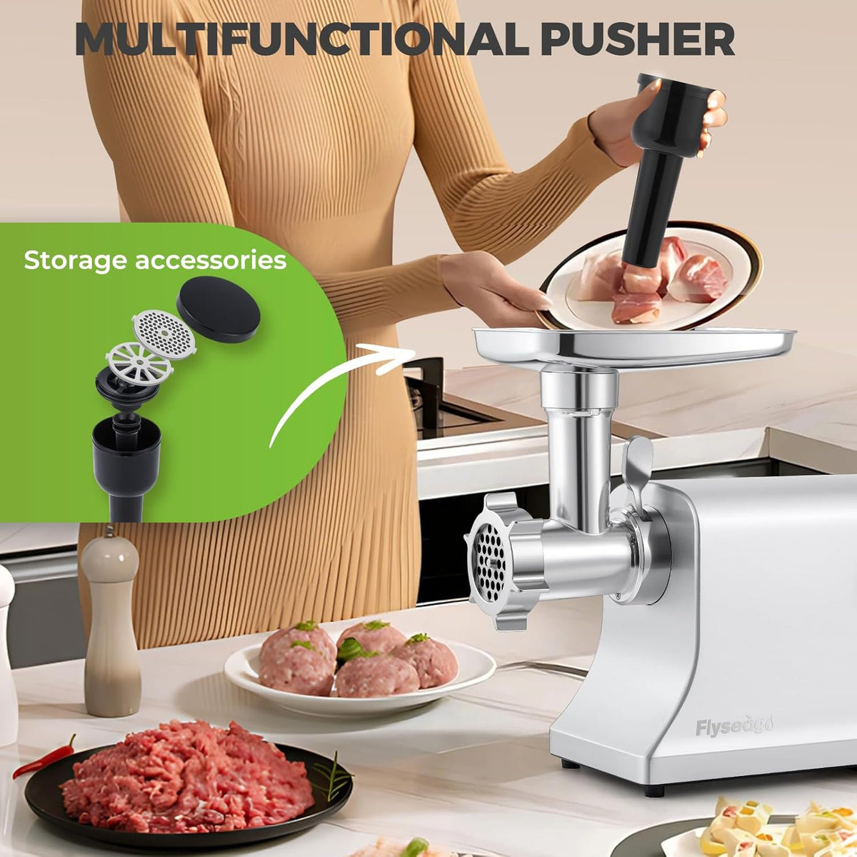 Electric Meat Grinder 3200w Commercial Heavy Duty Metal Gearbox Meat Grinder and Sausage Stuffers, Kubbe Kit for Household Use & Commercial