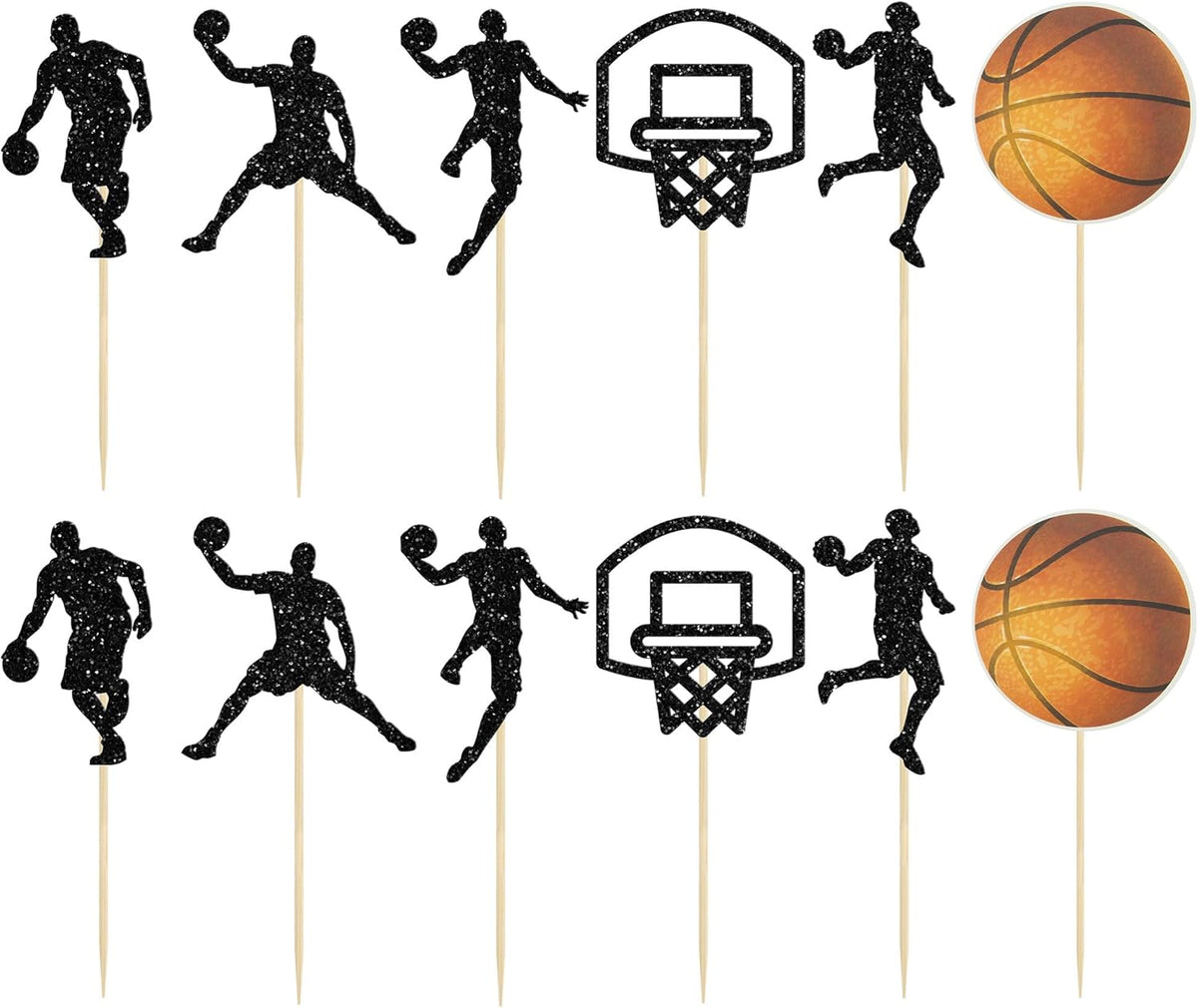 24Pcs Basketball Cupcake Toppers Star Sports Fan Basketball Backboard Cupcake Picks Baby Shower Players Sports Theme Birthday Party Cake Decorations Supplies