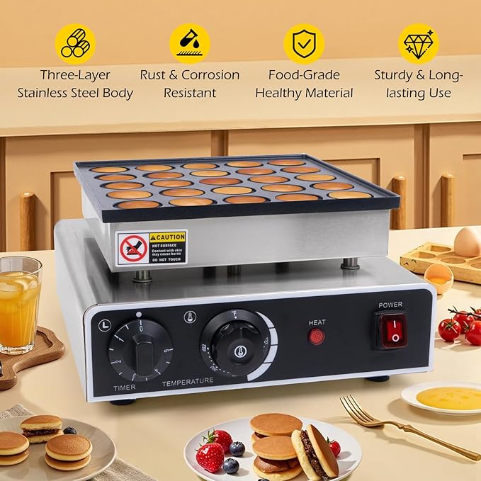 Dyna-Living Mini Dutch Pancake Maker 25PCS Commercial Mini Pancake Maker Non-stick Dorayaki Maker Electric Dutch Pancake Baker 950W Mini Pancake Dutch Machine for Home Kitchen