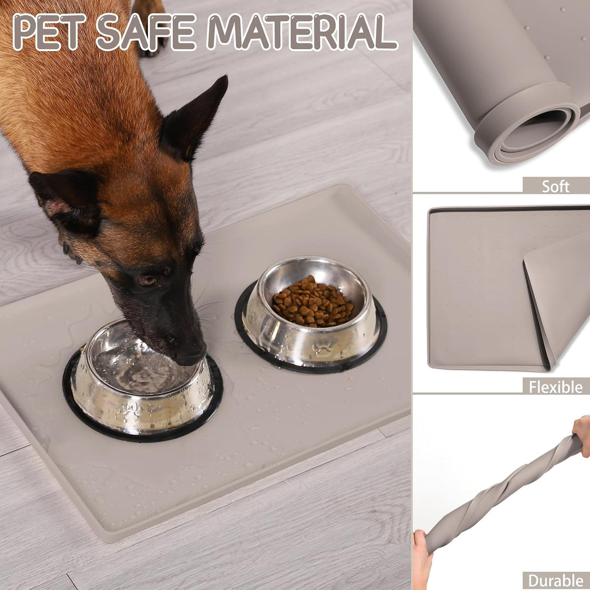 MateeyLife Silicone Cat & Dog Food Mat for Floors Waterproof, Anti-Slip Dog Bowl Mats for Food and Water, Pet Feeding Mats with Lip to Prevent Spills, Pet Placemat for Messy Drinkers to Protect Floors