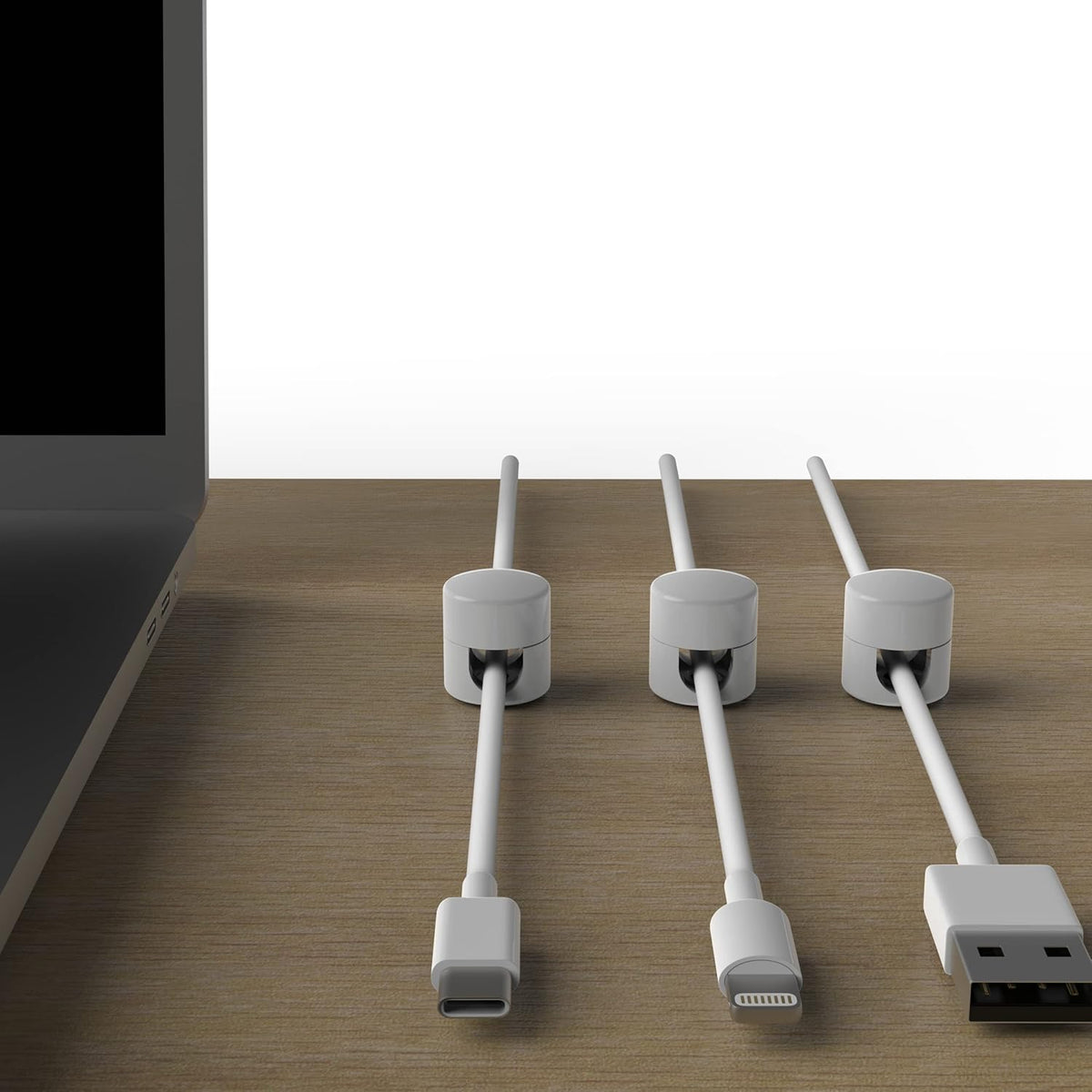 Cable Anchors for Desk Organization White | Premium Aluminum Cord Organizers | Charger + Cable Management Clips for Home & Office | Stylish, Sturdy, & Functional | (3 Pack)