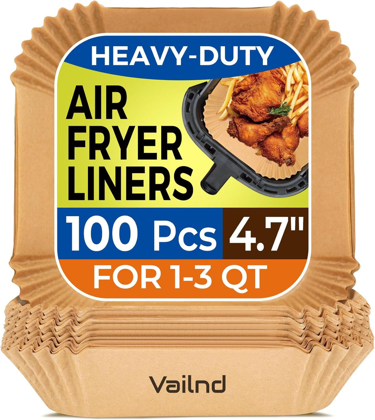 Small Air Fryer Liners Disposable, 2 QT Parchment Paper for COSORI 2.1 Qt Air Fryer, 100PCS 4.7 Inch Square Baking Paper Sheets for Mini Airfryer Basket