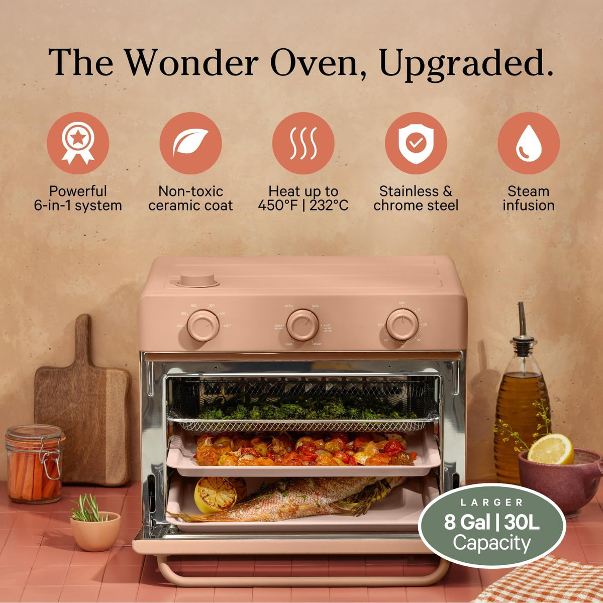 Our Place Large Wonder Oven | 6-In-1 Toxin-Free Air Fryer & Toaster with Steam Infusion | Family-Sized 32QT, 1700W Countertop Design | Includes Bake Tray, Fryer Basket, Large Racks | Spice