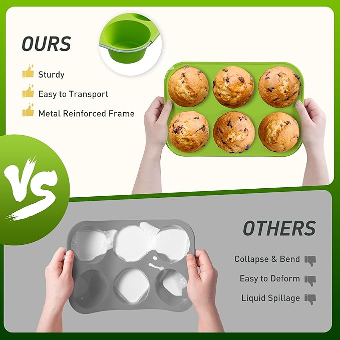 2 Pack 6 Cups Silicone Jumbo Muffin Pan with Metal Reinforced Frame Silicone Molds Mother Day Best Mama Mommy Bonus Mom Ever Mother In Law Gifts Step Mom Stepmom Grandma Gigi Granny Nana Present