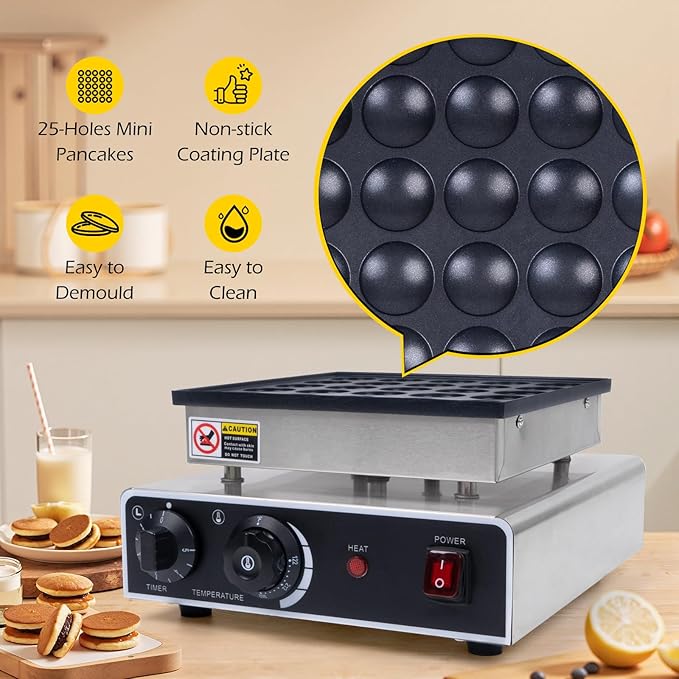 Dyna-Living Mini Dutch Pancake Maker 25PCS Commercial Mini Pancake Maker Non-stick Dorayaki Maker Electric Dutch Pancake Baker 950W Mini Pancake Dutch Machine for Home Kitchen