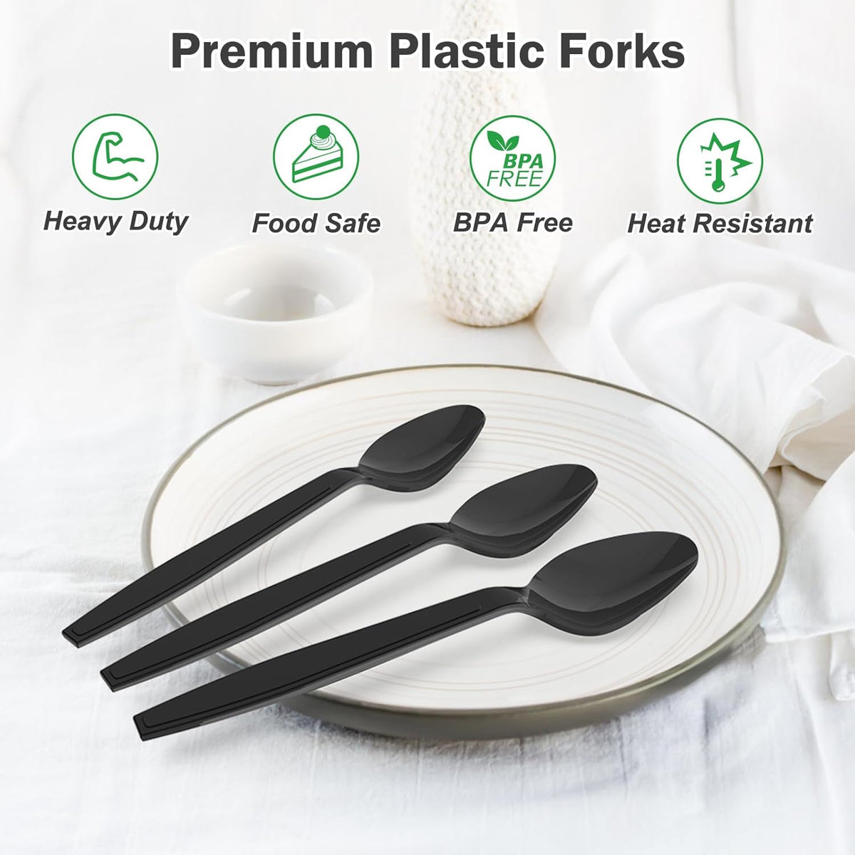 360 Count Black Plastic Spoons Disposable, BPA-Free, Heat Resistant, Solid and Durable Disposable Spoons Heavy Duty Bulk, Premium Spoons plastic disposable for Party Supply