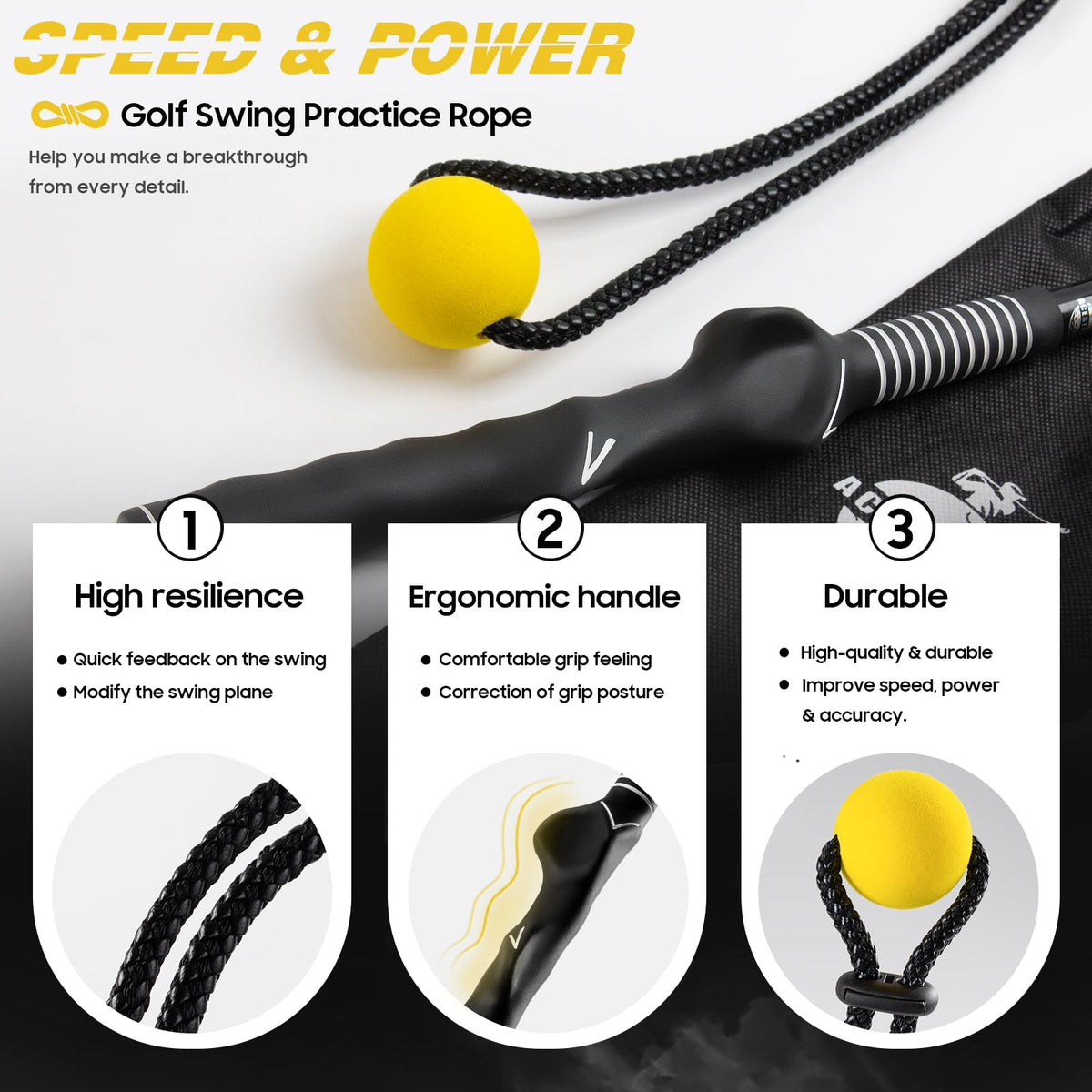 ACESTRIKE Golf Swing Training Aid, Golf Swing Pracice Rope, Rope Trainer Equipment Improve Swing Speed Lagging Rhythm, Golf Warm-Up Exercise for Strength and Training Arm for Golf Beginner