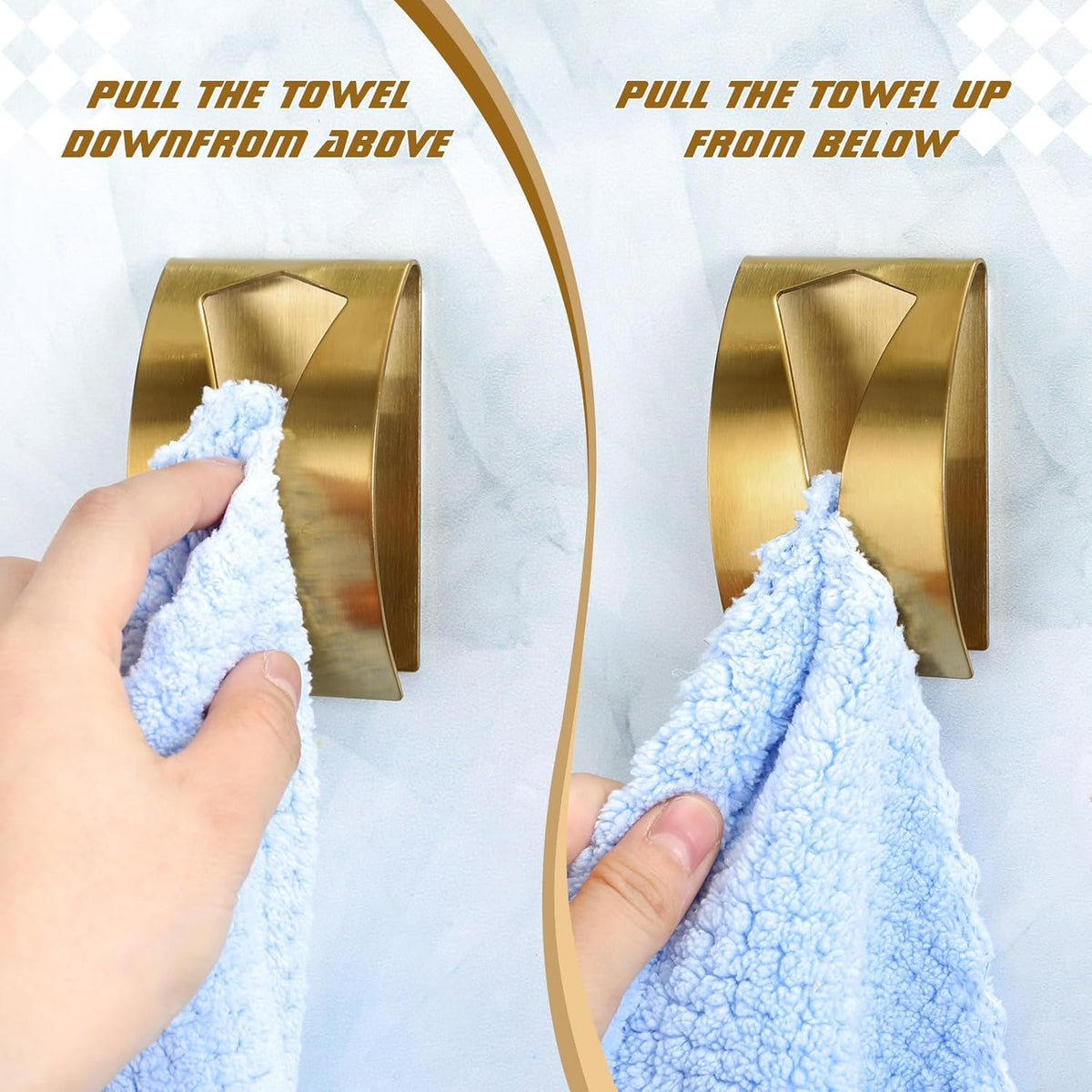 Boao 4 Pcs Self Adhesive Towel Hook Holder Grabber Stainless Steel Kitchen Dish Towel Hook Wall Mount Non Drilling Hangers Rack Hand Tea Holders for Bathroom Accesories Kitchen Gadgets(Gold)