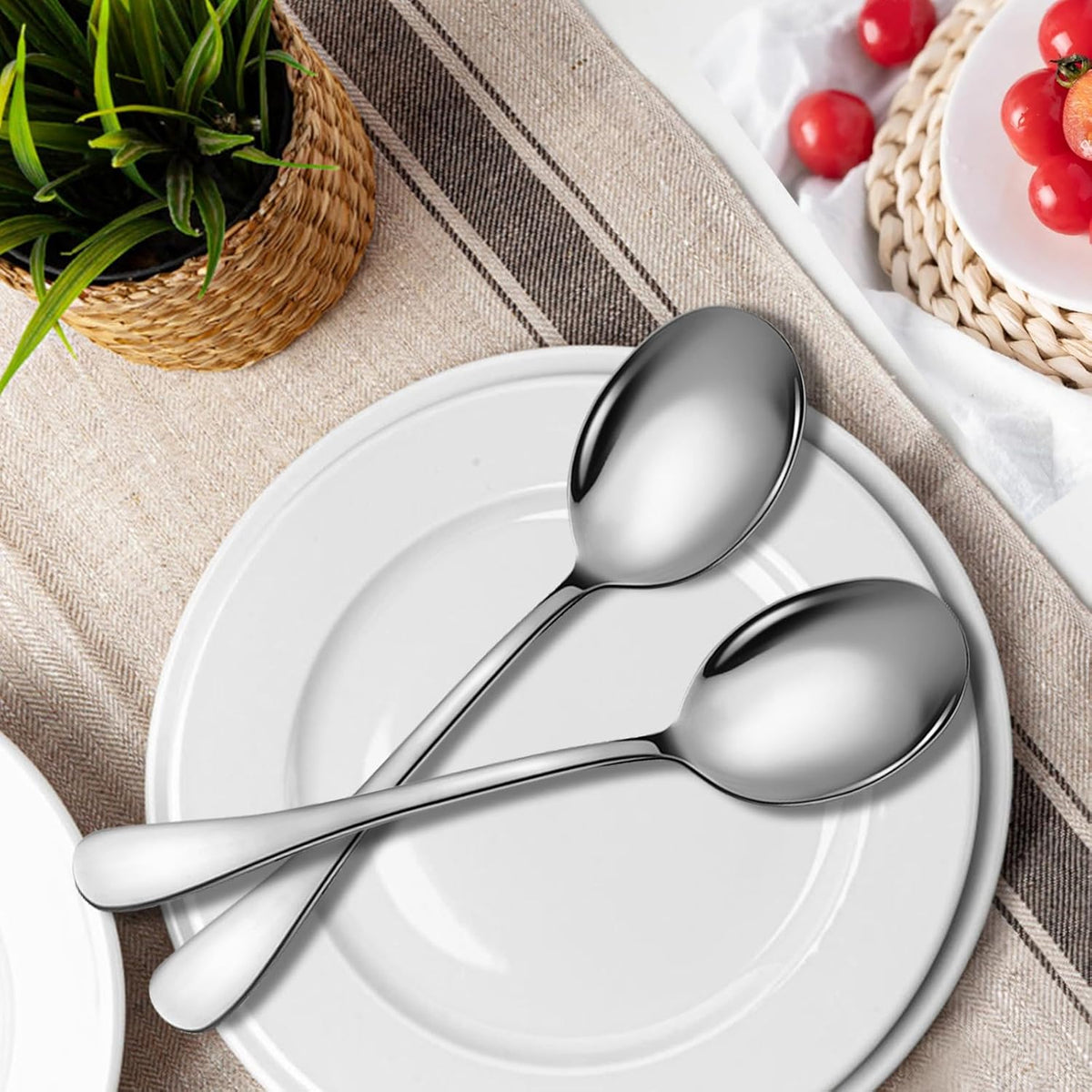 Stainless Steel Serving Spoons Set - 8 Large Spoons for Parties/Kitchen/Buffet, Dishwasher Safe, 10-Inch