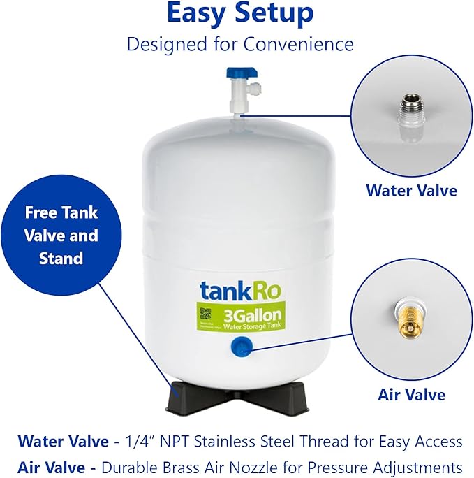 3 Gallon RO Expansion Tank – Compact Reverse Osmosis Water Storage Pressure Tank with Free Tank Ball Valve