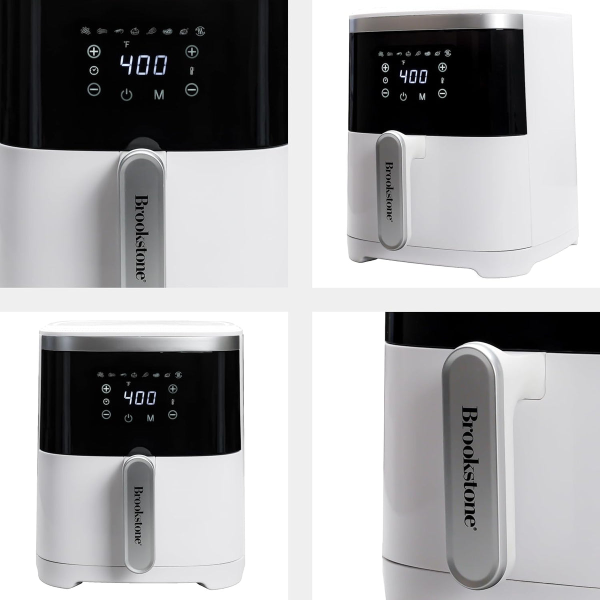 Brookstone Air Fryer – 4.5 Qt, 1300W Large Capacity Fryer with LED Display, 8 Presets, Adjustable Temp, Oil-Free Kitchen Appliance for Baking, Roasting, Frying, Healthy Crispy Meals, White