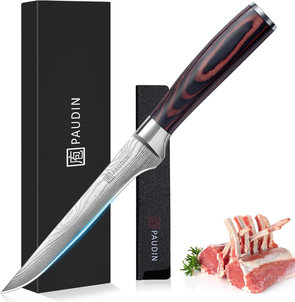 PAUDIN Boning Knife 6 Inch, Super Sharp Fillet Knife, German High Carbon Stainless Steel Deboning Knives, Professional Boning Knives for Meat Poultry Chicken, Pakkawood Handle with Gift Box
