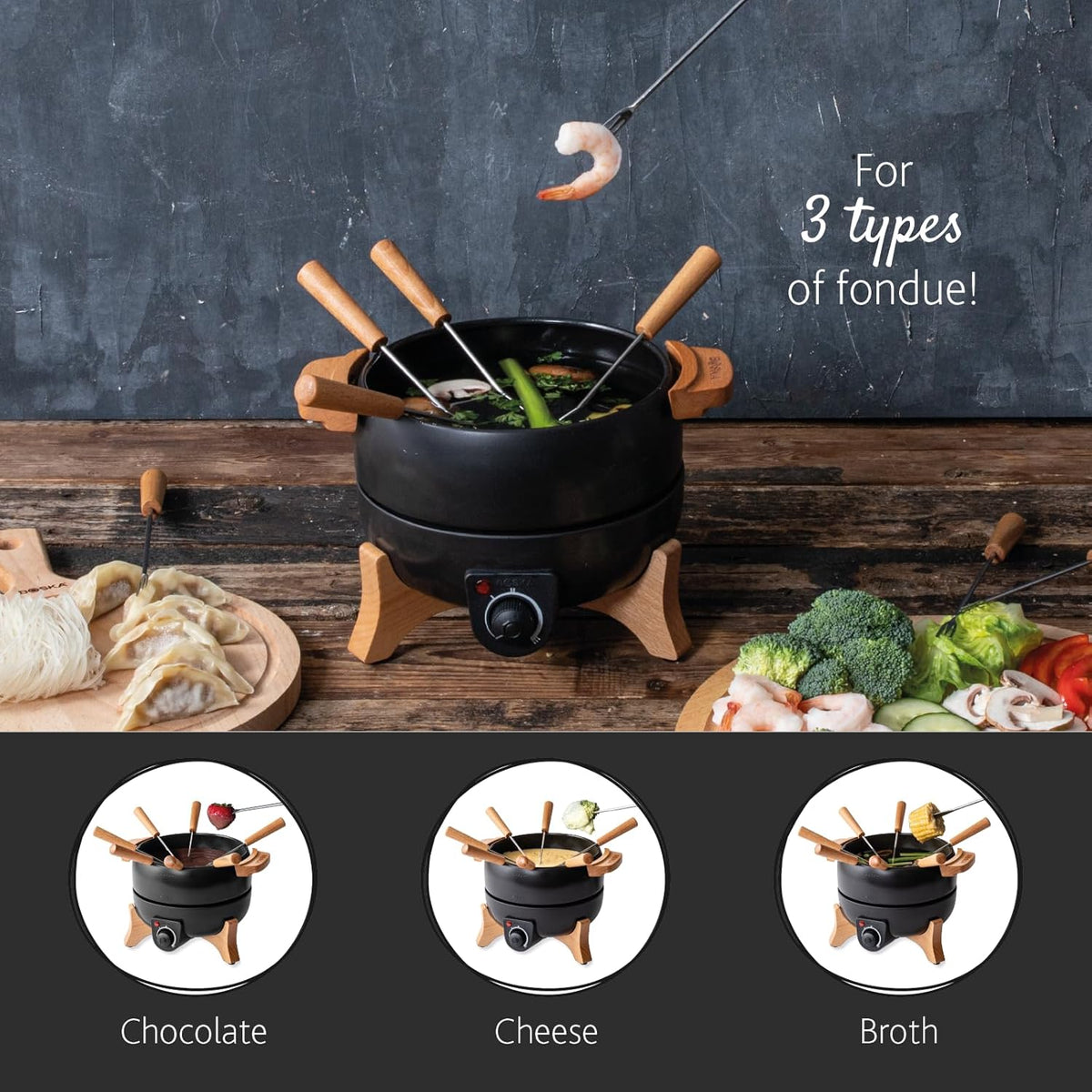 Boska Electric Fondue Set Party 2.3 L - Electric Fondue - For Cheese Fondue, Chocolate Fondue, Hotpot, Meat Fondue - Temperature Control - 2.3 Litres - Stainless Steel and Cast Iron - Fondue Device