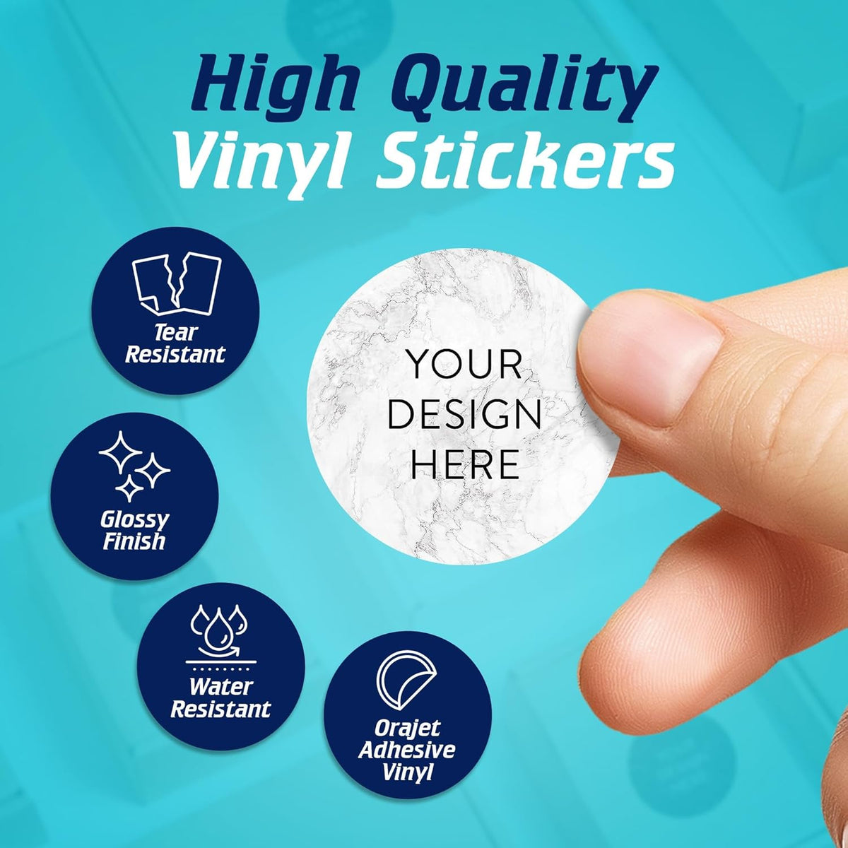 100 Custom Vinyl Stickers - Upload Your own Image, Text, Design, Logo - Personalized Logo Labels for Handmade, Packaging, Bottle, Jars, Candle, Brand Stickers (Silver Marble, 1.5x1.5)