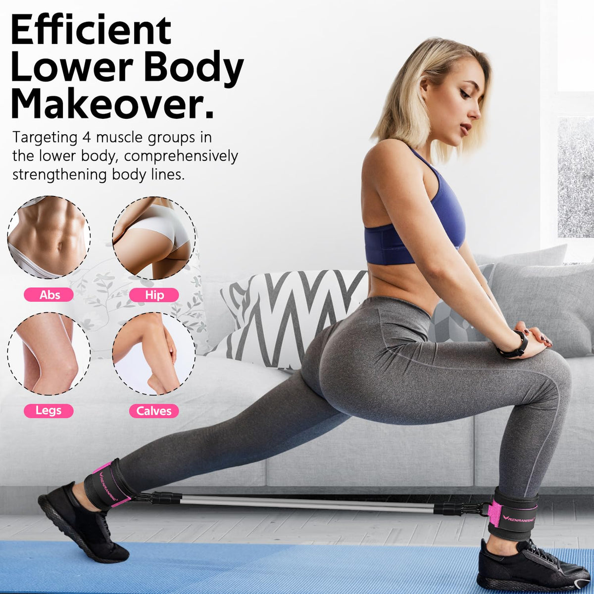 Ankle Resistance Bands w/Cuffs, Ankle Weights Women Booty Workout Equipment
