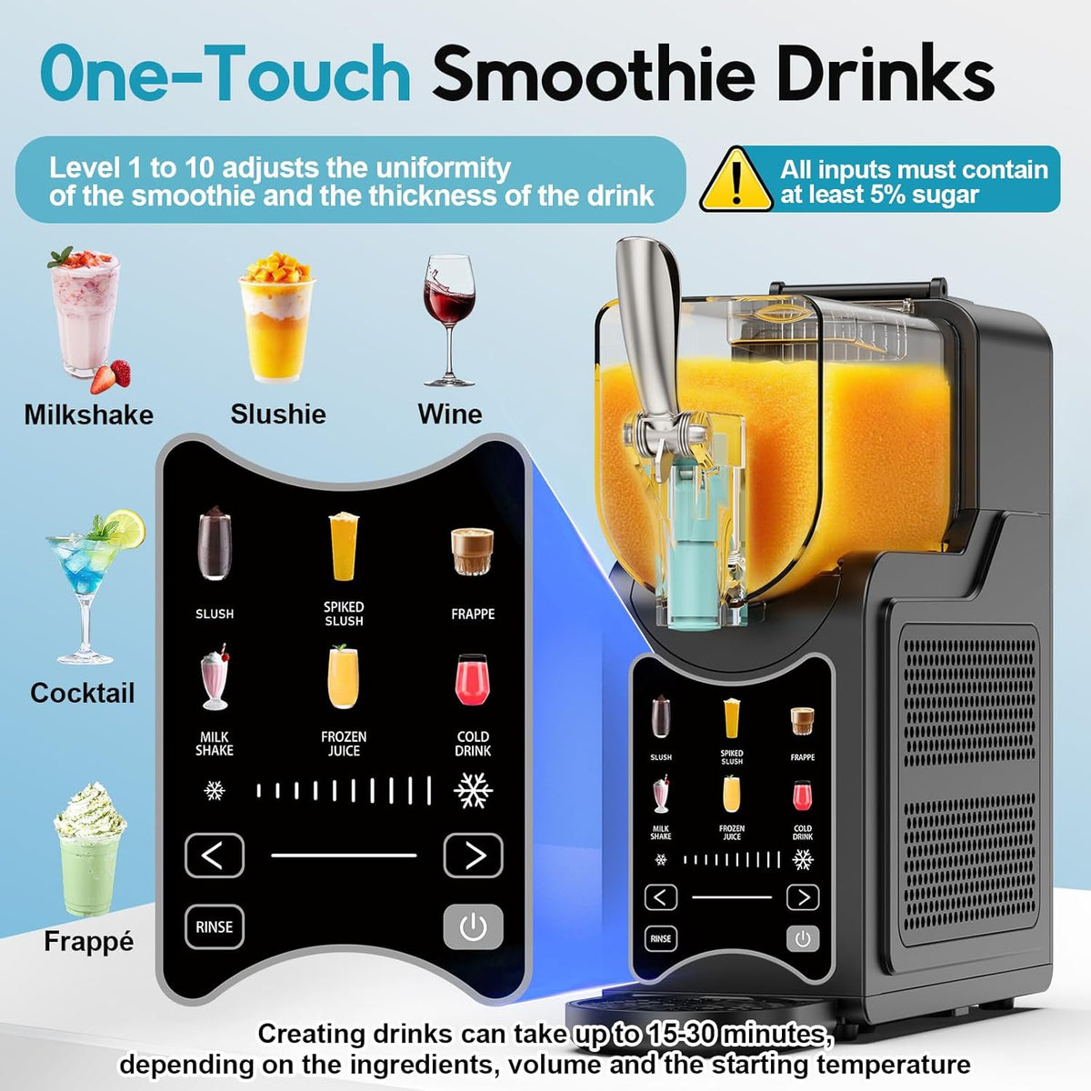 Slushie Machine for Home, Slushy Machine 88 oz Margarita Machine with 7 Preset Programs, Frozen Drink Machine, for Smoothie, Milkshake, Cocktail, Frappés, 10-Level Adjustable Thickness, No Ice Needed