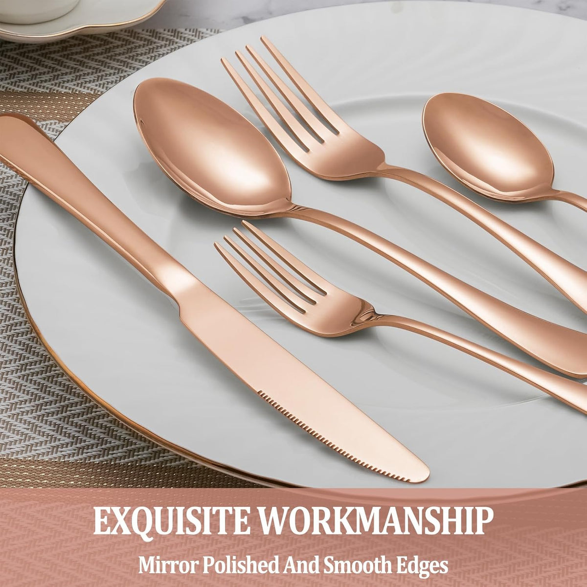 60 Pcs Rose Gold Silverware Set Service for 12, Premium Stainless Steel Flatware Set, Cutlery Utensil Sets, Durable Home Kitchen Eating Tableware Sets, Include Fork Knife Spoon, Dishwasher Safe