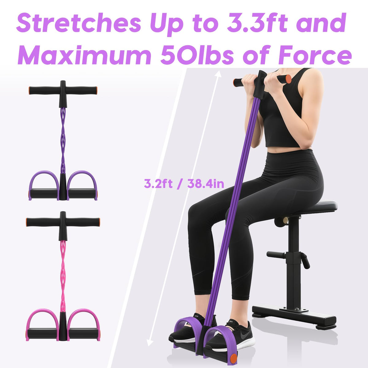 Pedal Resistance Band with Handles, 6-Tubes Natural Rubber Exercise Bands