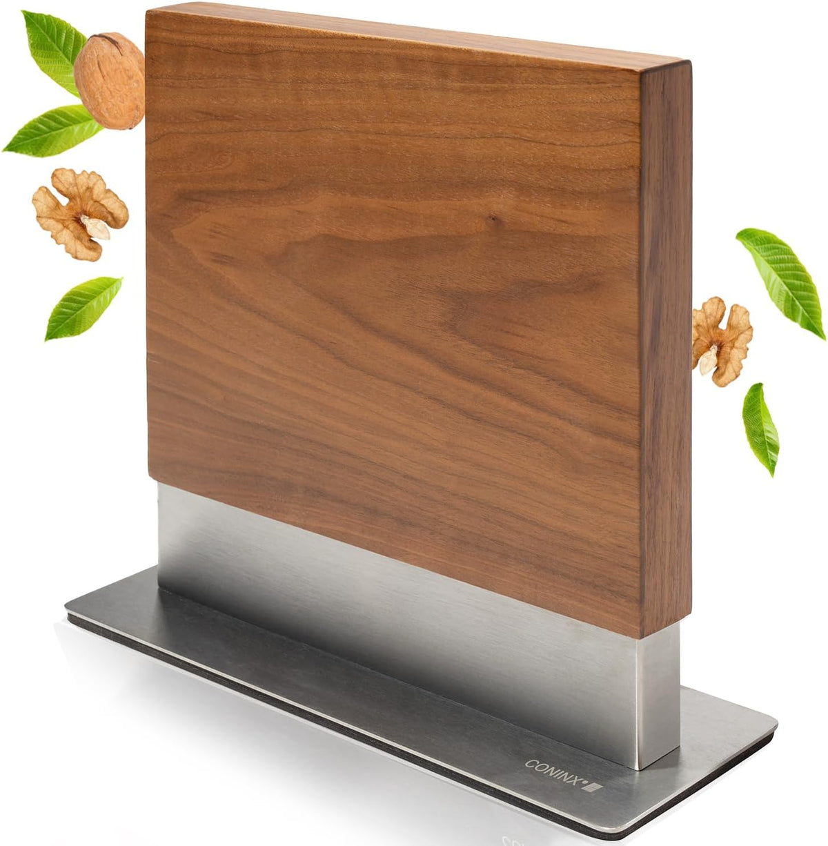 Coninx Magnetic Knife Holder with display stand, Double Sided Strong Magnetic Knife block for Kitchen counter top, Universal empty storage Organizer Block (Walnut Wood)