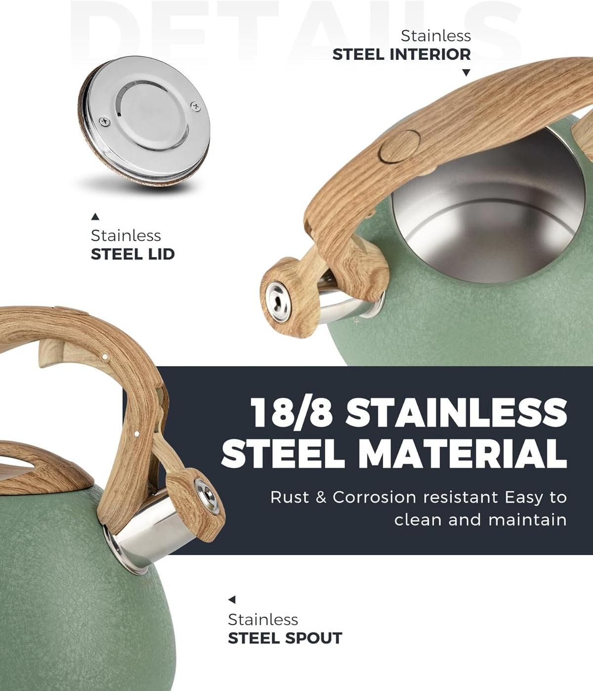 POLIVIAR Tea Kettle, 2.7 Quart Stovetop Tea Kettle, Audible Whistling Teapot with Crackle Finish, Food Grade Stainless Steel for Anti-Rust, Anti Hot Handle, Suitable for All Heat Sources (JX2023-LRG)