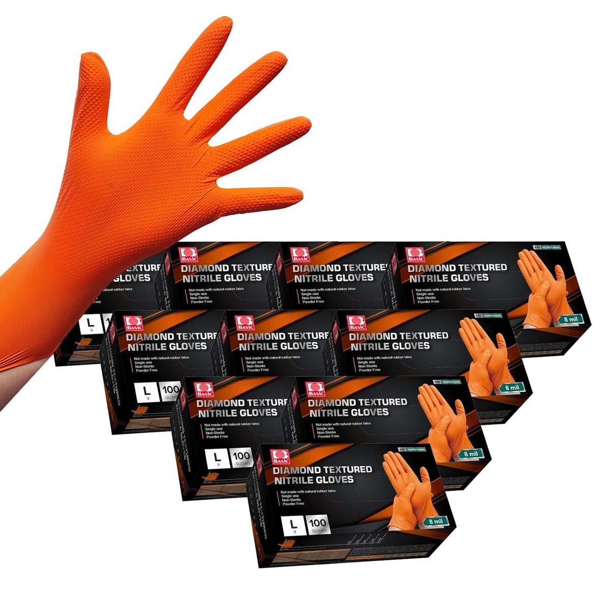 Jointown Basic Heavy Duty Nitrile Gloves, Mechanic Gloves 8 Mil Nitrile Disposable, with Raised Diamond Texture, Case of 1000, Orange, Large
