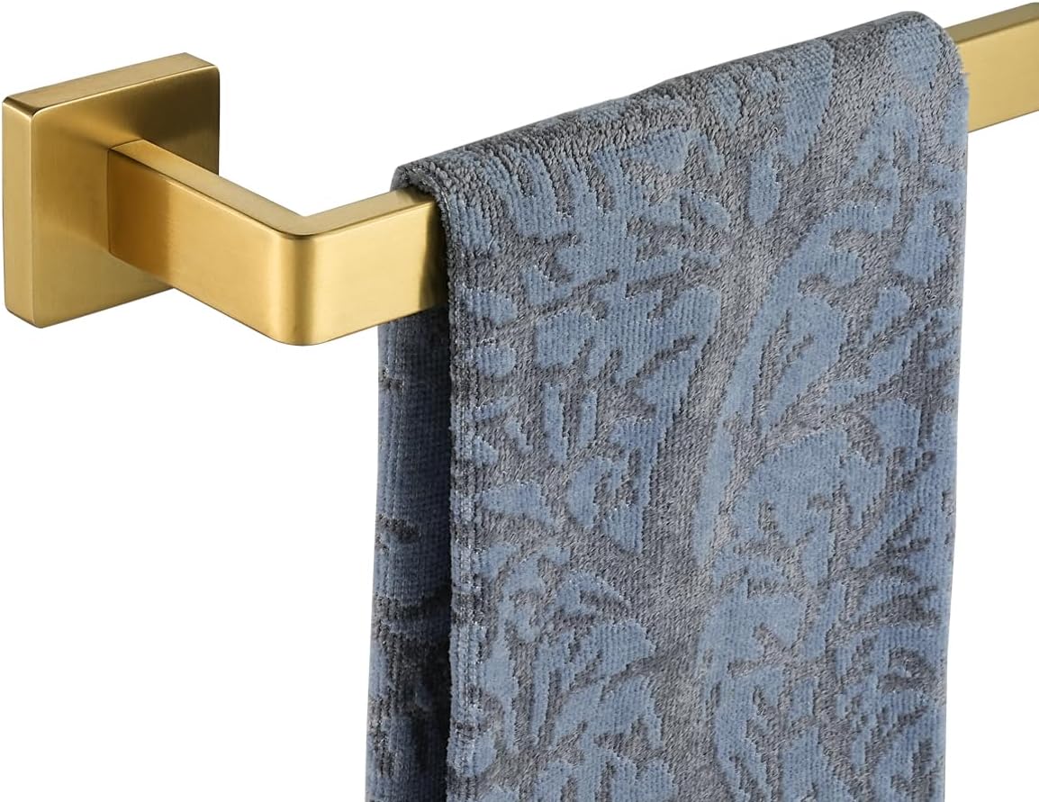 JQK Gold Towel Bar, Rounded Edges 26.41 Inch Towel Rack, 304 Stainless Steel Bathroom Wall Mount, Useable Length 24 Inch, TB250L24-BG
