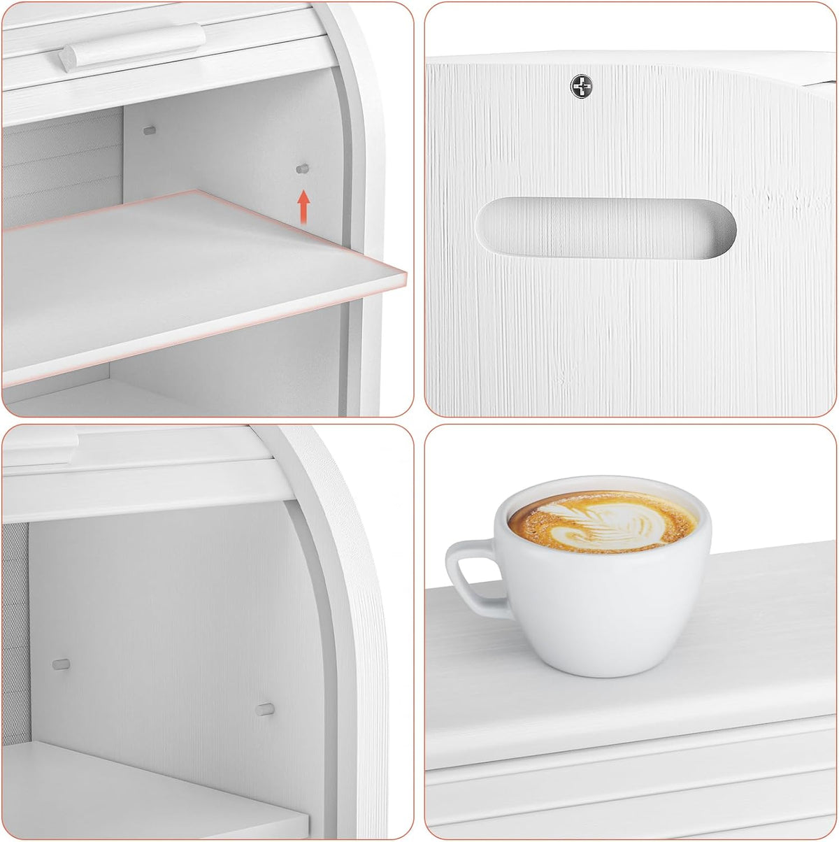 G.a HOMEFAVOR Bread Box: Large 2-Tier Bamboo Roll Top Bread Storage Container for Kitchen Counter, Bread Holder Food Bin for Countertop, Self-Assembly, White