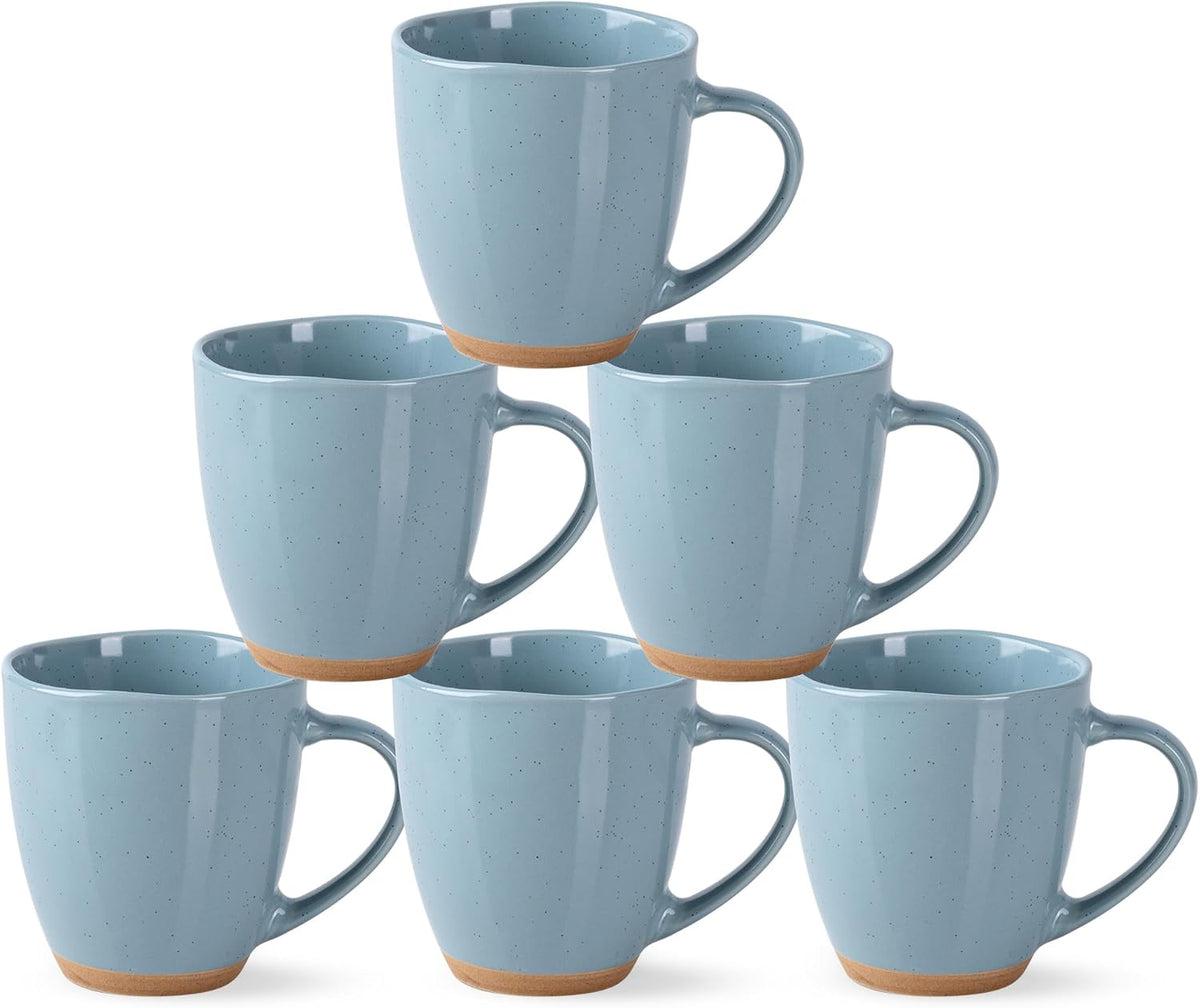 AmorArc 12oz Ceramic Coffee Mugs set of 6, Stylish Coffee Mugs with Rustic Terracotta Underside for Latte/Cappuccino/Milk/Cocoa, Dishwasher&Microwave Safe, Stone Blue