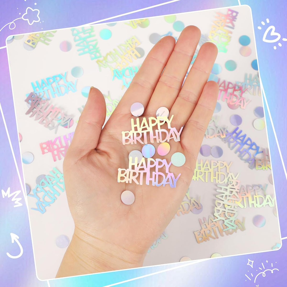 MARFOREVER Iridescent Happy Birthday Confetti, Birthday Party Confetti Metallic Foil Sprinkles Confetti Table Scatter for Kids Adult Party Baby Shower Decorations