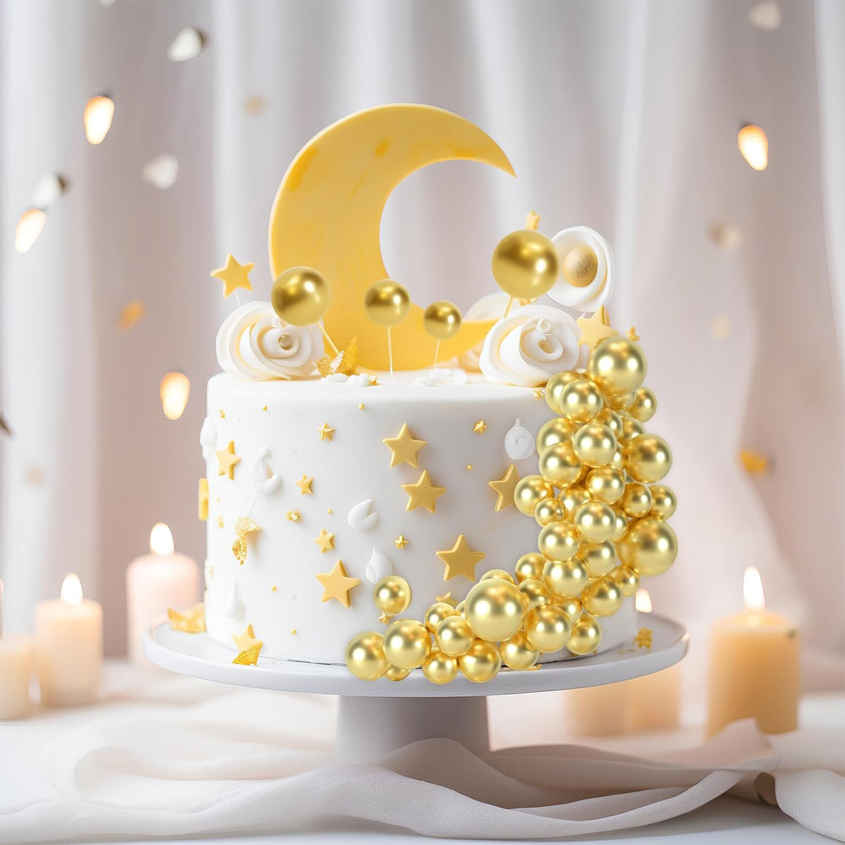 48 Pcs Gold Balls Cake Topper Decorations Balloon Cupcake Toppers Foam Cake Topper Balls Cake Balls Decorations for Birthday Party Wedding Anniversary Cake Decorating