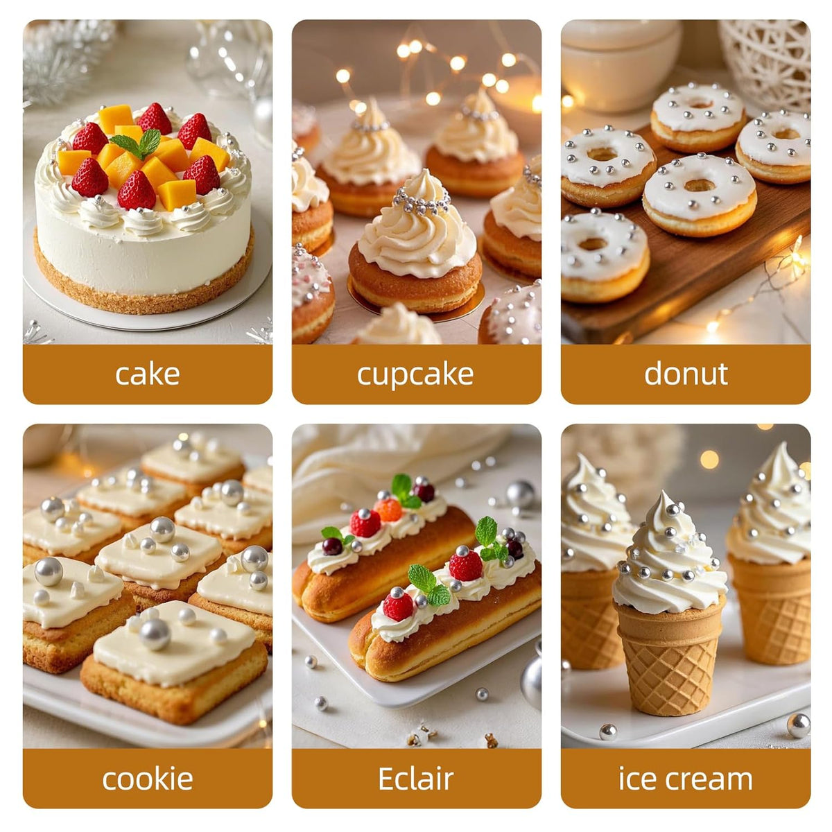 Silver Pearl Sprinkles, Edible Pearl Sugar Sprinkle,Mix Size,Baking Edible Cake Decorations,Cupcake Toppers,Cookie Decorating Donuts Ice Cream Toppings,Wedding Birthday Party Valentines Christmas Supplies,130g/4.58oz