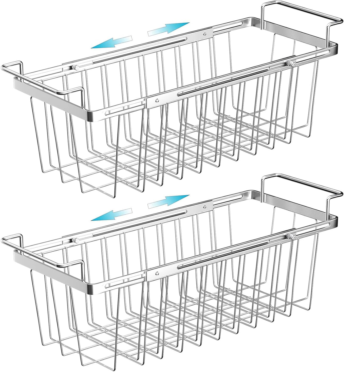 Orgneas Freezer Baskets for Chest Freezer, Capacity Expandable Deep Freezer Organizer Bins Adjustable From 16.5" to 26.5" Stainless Steel Wire Basket Storage with Hanging Handles