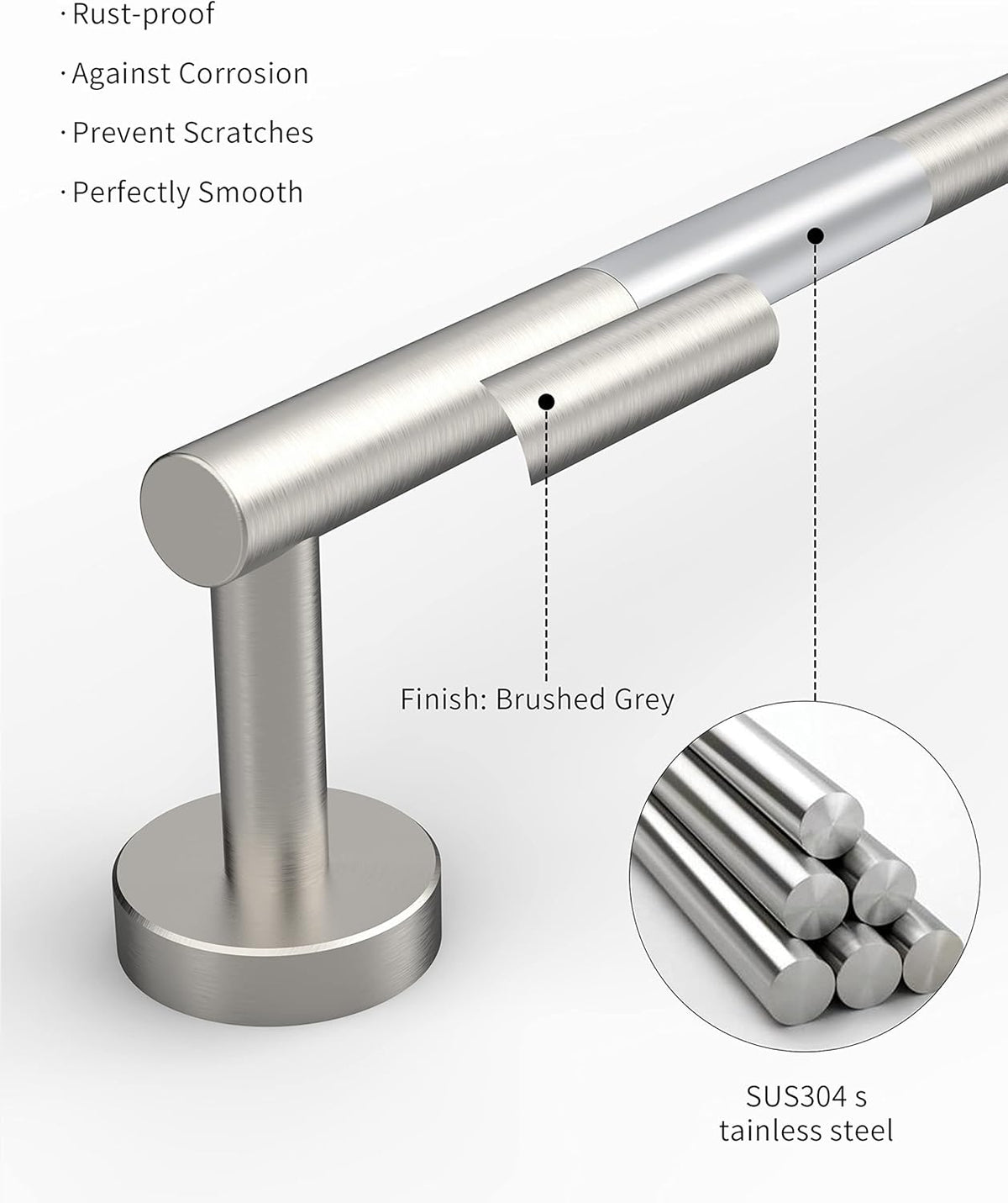 24 Inch Brushed Towel Bar Towel Rack for Bathroom Kitchen Hand Towel Holder Dish Cloths Hanger SUS304 Stainless Steel RUSTPROOF Wall Mount (Brushed Grey)