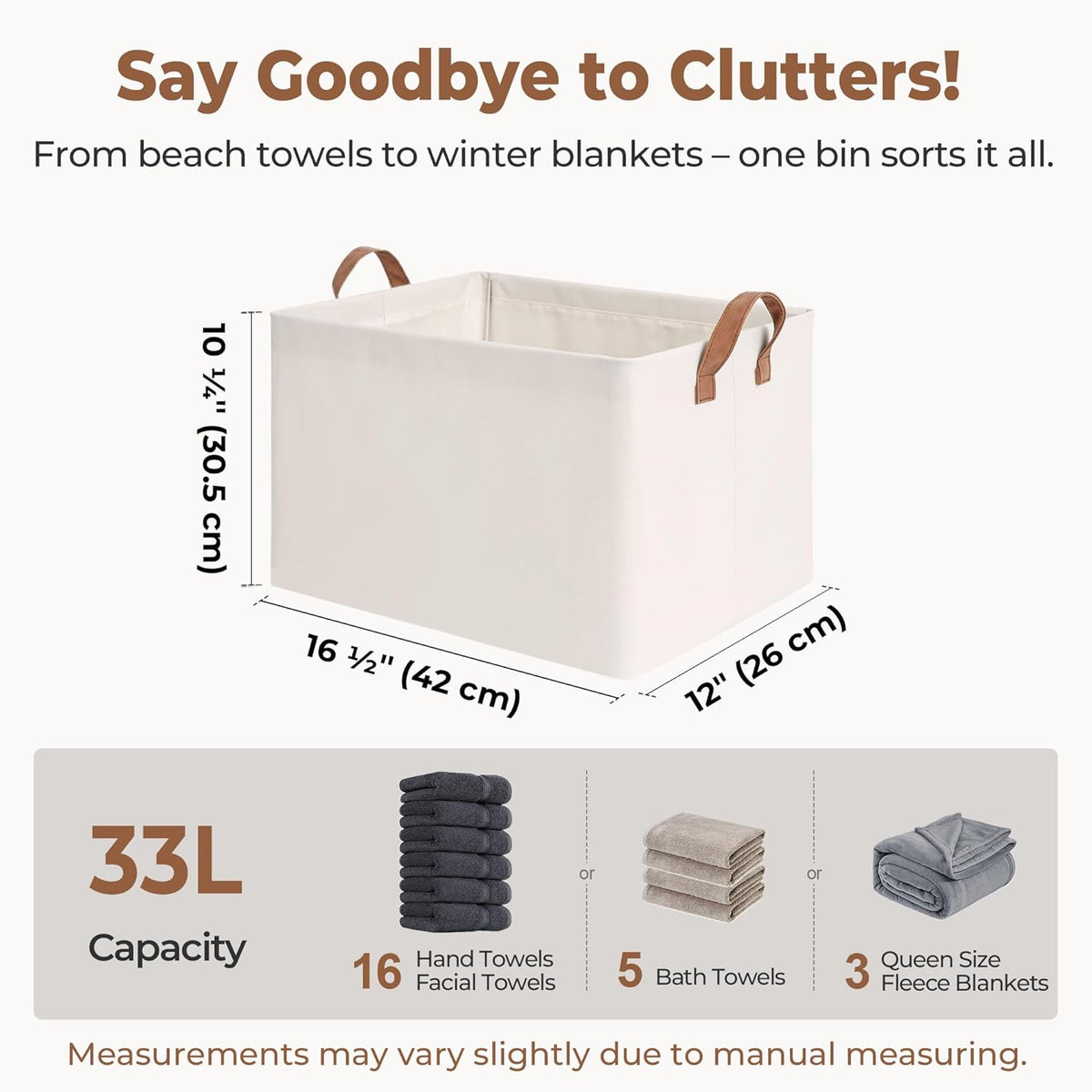 StorageWorks Storage Bins, Shelves Baskets for Organizing, Large Fabric Closet Organizers with Handles, Metal Frame, Natural Color, 2-Pack