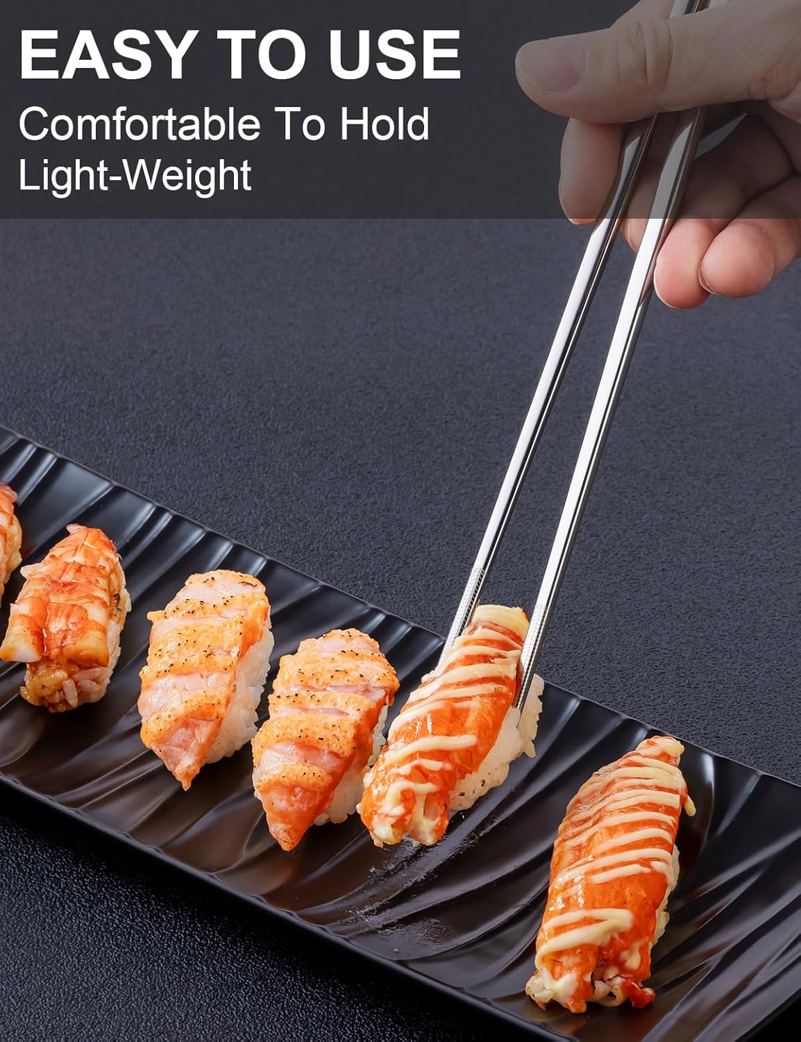 5 Pairs Metal Chopsticks Reusable 18/8 stainless steel Chopsticks Japanese Style Dishwasher Safe Lightweight Non-Slip Chop Sticks 9 1/4 Inches Present Set