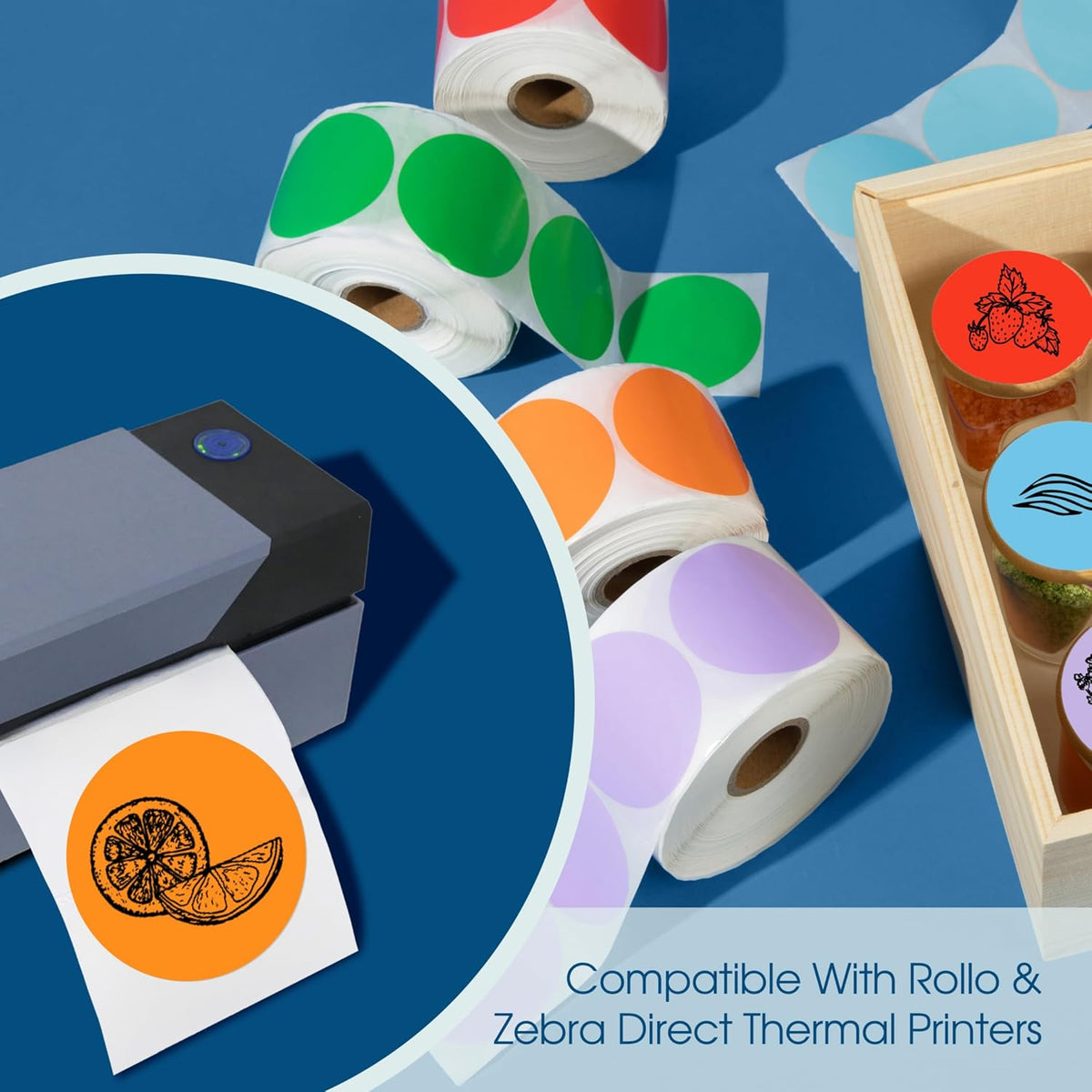 Spartan Industrial - 2" Direct Thermal Circle Labels - Orange Round Stickers for Color Coding, Inventory Tags, and More (2 Rolls, 750/Roll)