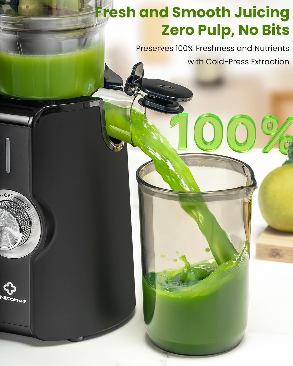 LINKChef Cold Press Juicer Machines for Vegetables and Fruits, 4.35" Wide Chute Masticating Juicer with Pulp Separator, Easy to Clean, BPA-Free, Compact Electric Slow Juice Extractor for Whole Fruit