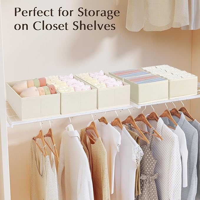 DIMJ Drawer Organizer Clothes 15 Pack - Foldable Baby Organizers and Storage & Closet Organizers for Bedroom, Closet - Nursery Organization Dresser Dividers for underwear, Sock,Bra, Belt, Tie, Beige