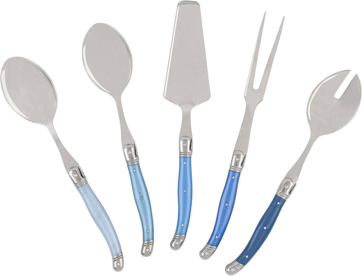 Laguiole French Home Hostess Set 5-Piece Serving Utensils Set with Slotted Spoon, Spatula, Fork, and 2 Spoons Elegant and Versatile Flatware Set